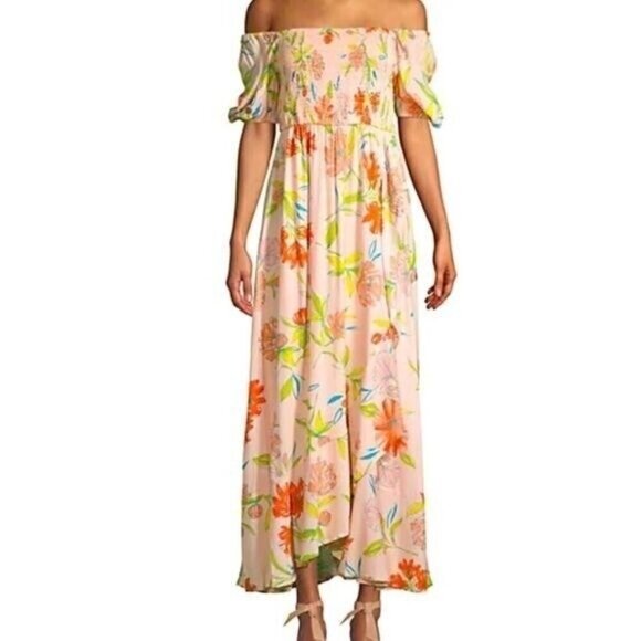 For The Republic Floral Smocked Off The Shoulder Cottegecore Maxi  Dress Small - Picture 1 of 8